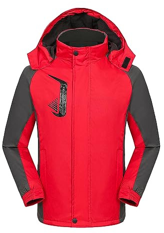 Generisch Veste de ski pour femme, manteau de neige d'hiver chaud, coupe-vent avec capuche, imperméable, jupe de marche noire pour homme, rouge, 5XL