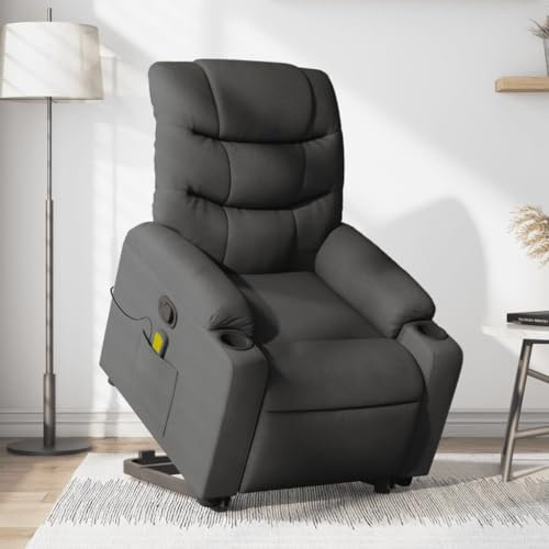 Homgoday Massagesessel mit Aufstehhilfe, Aufstehsessel Fernsehsessel Relaxsessel mit Liegefunktion, Ruhesessel Seniorensessel TV Sessel Liegesessel für Wohnzimmer Dunkelgrau Stoff