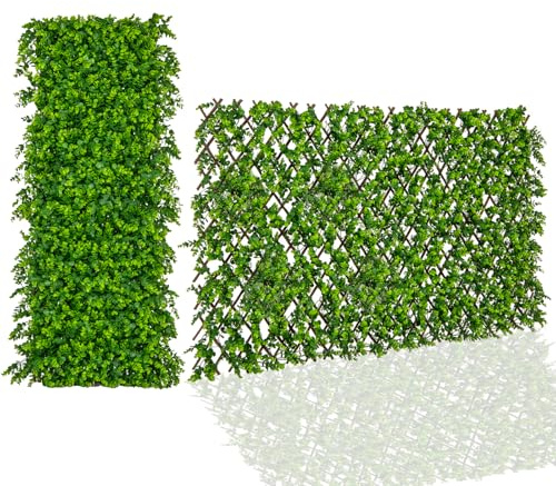 RELAX4LIFE erweiterbare Pflanzenwand, dekorativer Sichtschutzzaun aus künstlichem Eucalyptus, sonnenschützende deko Pflanzen Paneele für Garten & Balkon & Hauswand & Terrasen (Hellgrün)
