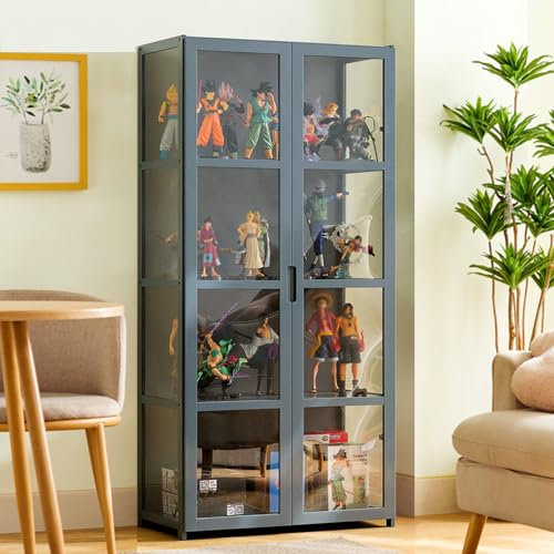 Pounjsd Acryl Sammlungsvitrine, Großer Kapazität Klare Regal Vitrine, Kuriositätenschränke mit Glastüren, Sammlervitrine Stehend, Vitrine für Büros, Schlafzimmer, Wohnzimmer 62x33x130cm