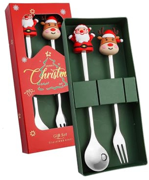 Weihnachtskugel-Set, Weihnachtslöffel, Gabel, Edelstahl, niedliche Puppe mit Handgeschenk, Weihnachtsdekoration für Zuhause, Küche, Bauernhaus