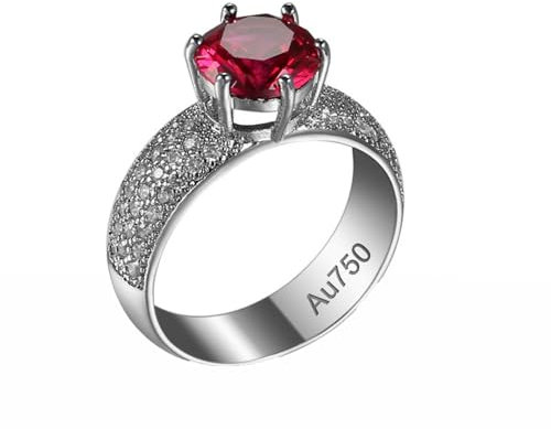 KnSam Freundschaftsringe Weißgold 750 18 Karat, Labor Erstellt Rubin 6 Klauen Hochzeitsring Rot, 18K Gold Pärchen Ringe mit Moissanit Echt Gold, Gr.61 (19.4)