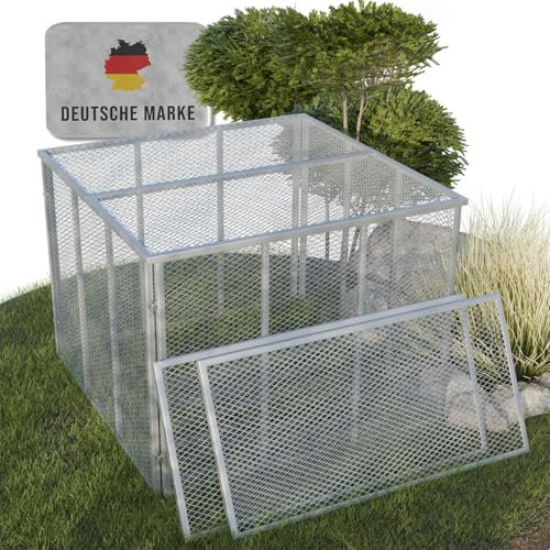 Heimfleiss® Komposter Metall 100x100x75 cm + Deckel & Boden | 750L Metallkomposter verzinkt & pulverbeschichtet | Metall Komposter Garten für Rasenschnitt & Biomüll | Gartenkomposter mit Stecksystem