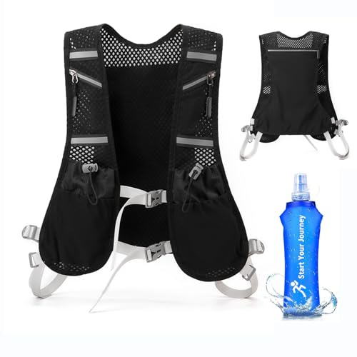 Gilet de course pour homme et femme - Ultra léger - Réfléchissant - Avec bouteille d'eau de 500 ml - Sangles de poitrine réglables - Pour la course, le cyclisme, les trails, les marathons