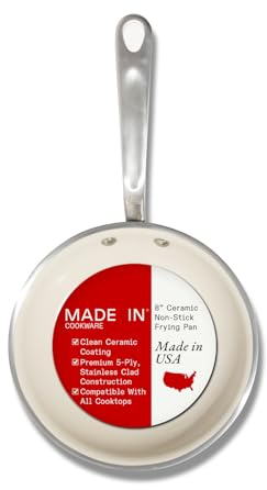 Made In Cookware - 8 Ceramic Non Stick Frying Pan (Discontinued CeramiClad 1.0) - 5-Ply Stainless Clad with Stay-Cool Handle - Professional Cookware - Crafted in USA - Induction Compatible