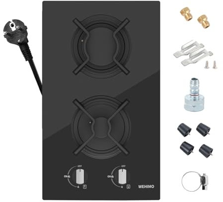 Plaque de Cuisson Gaz 2 Feuxs, WEHIMO Plaque Gaz 2 Feux Verre Noir, Gaziniere Gazs Encastrable, 3700W, Gazs Ville et Bouteille