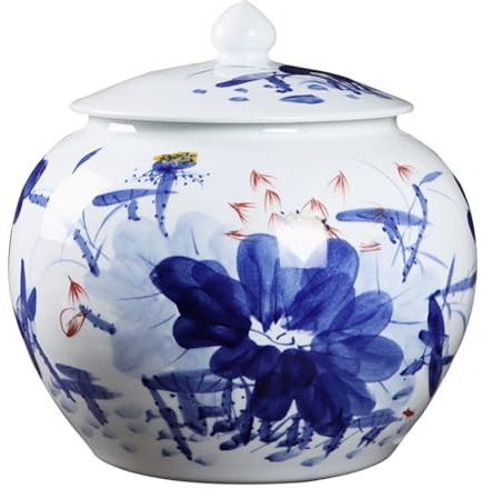 WJFTODAY Ceramic Rice Bucket, Large Food Storage Container, Ceramic Rice Cylinder Rice Container With Lid, Classic Rice Storage Box Food Dispensers, for Flour, Sugar, Coffee(20kg A)