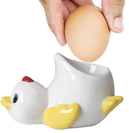 Sghtil Porte-œufs en céramique, motif poulet/canard, adorable coquetier en céramique souple – Présentoir amusant en forme d'animal pour la cuisine