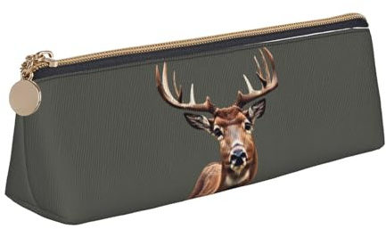 OAZCVBNN Federmäppchen aus Leder mit Hirsch-Aufdruck, stilvolle Tasche, Schule, Reisen, Make-up, Organisation, leicht