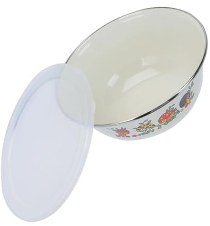 Cuenco Esmaltado Vintage con Tapa, Blanco, para Ensalada | Tazón para Servir Ensalada, Diseño de Boca Ancha, para Picnics y Comidas al Aire Libre