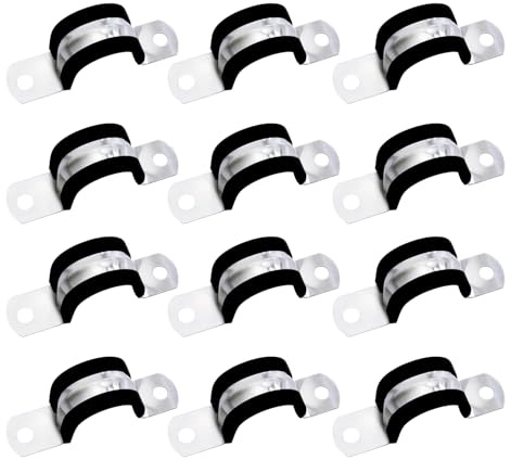 KLINNA 12 abrazaderas de tubo en U de 20 mm – Soporte para tubos de acero inoxidable 304 con fijación de 2 agujeros, abrazadera estable para tubería y cable