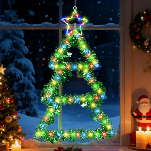 Ninonly Luci Natale Esterno, 75cm 110LED Scala dell'albero di Natalizie Decorazioni con Timer e Memoria, 8 Modalità Lucine LED Decorative a Batteria, Luci Natalizie per Giardino Finestre