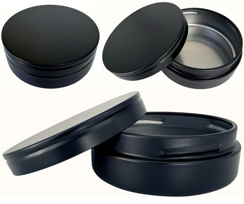 TYNZZ 3 Pcs, Metal Tin Round Container, Mini Portable Small Storage Container Kit with Twist Lid for Home Storage 2.5x1 Inch, Black