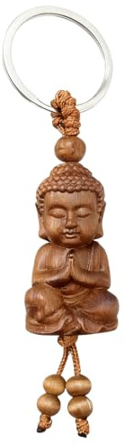 YUVKIN 1 pieza Llavero de Buda, Figura Pequeña de Madera, Buda Madera, Regalo Espiritual, Unisex, Llavero de Bolso, Accesorios para Llaves, Regalo de Meditación Budista