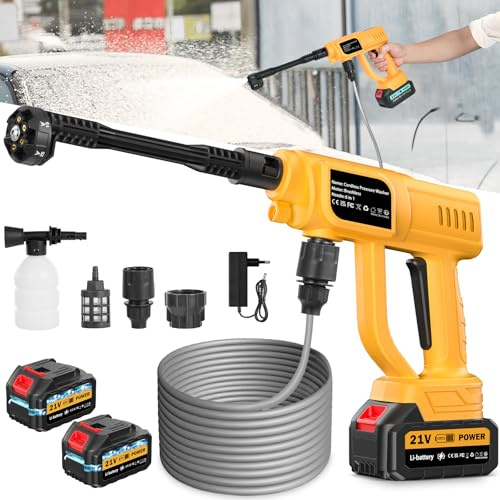 Cordless Pressure Washer, 1700PSI Portable Cordless Power Washer with 6-in-1 Nozzle, 21V Hand Held Pressure Washer with 2 Battery, Electric Power Cleaner Battery Powered Pressure washers for Car/Home