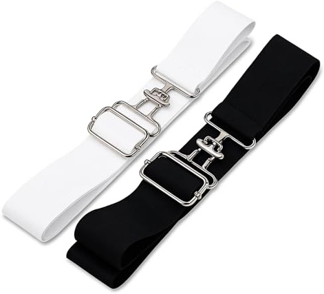 ktxaby 2 st elastiska ryttarbälten för kvinnor, 3,8 cm stretch midjebälten med surcingle-stilspänne, svarta och vita ridbälten för vardagskläder och ridsport
