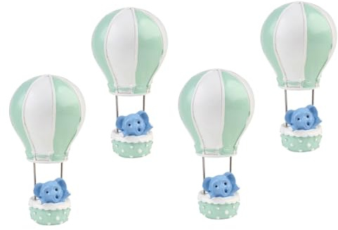 LRXIYODE Lot de 4 Décorations de Gâteau Non Comestibles en Résine Motifs Éléphant et Montgolfière Verts Accessoires Créatifs pour Fête D’Anniversaire Garçon et Filles Fournitures