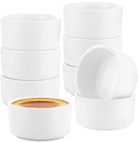 Aramanara Ramekins Set of 8, 100 ml Ceramic Souffle Dish, White Small Bowl