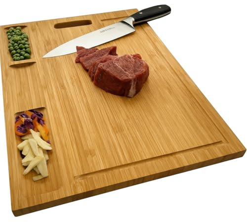 Bamboo Chopping Board for Kitchen – Large Reversible Cutting Board Tray for Meat, Vegetables, Bread & Fruit – Heavy-Duty Wooden Chopping Block with Juice Groove – Eco-Friendly, Durable & Knife-Safe