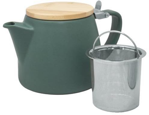 Nerthus FIH 1614 Théière en Porcelaine avec Infuseur 500 ml, Théière pour Thé et Infusions, Filtre en Acier Inoxydable Amovible, Couvercle Bambou, Théière avec Filtre Vert