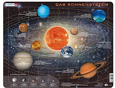 Larsen Puzzle SS1 Sonnensystem, Alter 4–12, Planeten Lernspiel, 70 Teile, Astronomie entdecken, stabiles Tray & Rahmen, Made in Norway