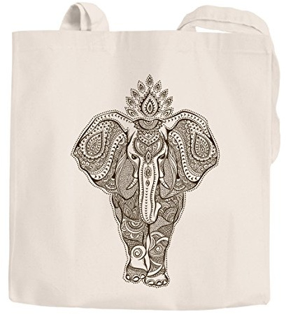 Autiga Jutebeutel Mandala Elefant Zentangle Mandala Baumwolltasche Einkaufstasche natur 2 lange Henkel