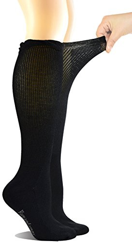 Yomandamor Lot de 4 paires de chaussettes en bambou pour diabétique avec orteils sans couture et dentelle - Noir - Large