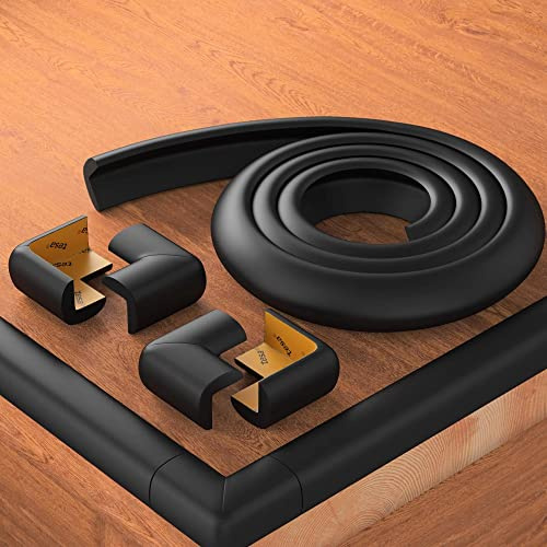 BEARTOP Kantenschutz Baby - 6m Kantenschutzband Selbstklebend mit 10 Ecken - Kantenschutz für Babys, Kinder und Senioren - Eckenschutz für Glastische und Möbel - Mit TESA Power Tape - Schwarz