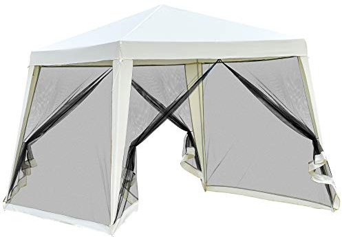 Outsunny Carpa de Jardín 3x3 m Cenador con 4 Partes Laterales Mosquitera con Cremallera Protección UV Impermeable para Patio Exterior Eventos Fiesta Crema