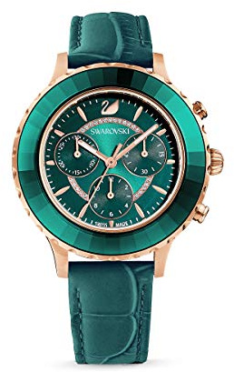 Swarovski Octea Lux Chrono Orologio, con CristalliSwarovski e Cinturino in Pelle, Placcato in Tonalità Oro Rosa, Meccanismo al Quarzo, Verde