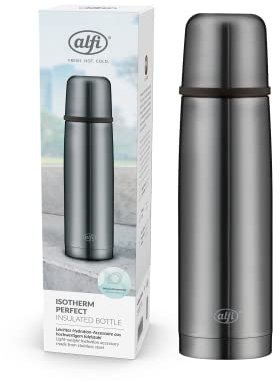 alfi ISOTHERM PERFECT AV 500 ml, cool grey mat, Isolierflasche aus Edelstahl mit Trinkbecher, absolut dicht mit Automatikverschluss, zerlegbar, hält 12 Stunden warm, ohne Fingerabdrücke, BPA-frei