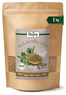 Biojoy Ekologiska hela bockhornsklöverfrön, indiska, te, 1 kg | Från Indien, grobart, perfekt för te, som krydda, för odling och groddning, Trigonella foenum-graecum L.