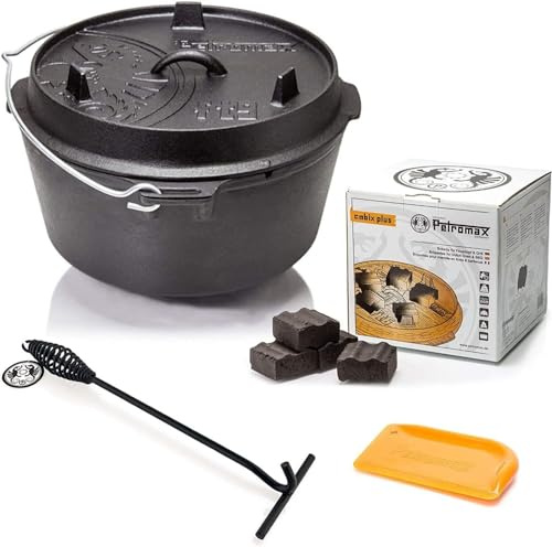 Petromax Feuertopf Starterset ft9-t (Dutch Oven Planer Boden) inkl. Kohlen + Deckelheber + Schaber