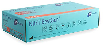 Meditrade® Nitril® BestGen® Nitrilhandschuhe in blau, Einweghandschuhe für den Medizinbereich oder Lebensmittel, Untersuchungshandschuhe, Einmalhandschuhe, latexfrei, DIN EN 455, 100 Stück, Größe S