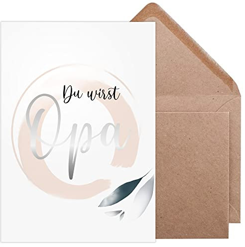 Olgs Karte zur Schwangerschaftsverkündung | Du wirst Opa | Überraschungskarte mit Umschlag und Silberdruck in A6 | Geschenkidee Schwangerschaft verkünden