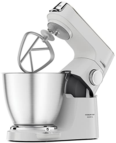Kenwood Titanium Chef Baker XL, Kitchen Machine with K-Whisk, Stand Mixer with Kneading Hook, Whisk and 5L Bowl, KVL65.001WH, Power 1400W, White