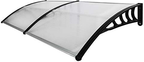 Alightup Auvent de Porte Aluminium Noir Auvent Marquise D'entrée Auvent de Porte D'entrée Résistante Toit Abri Contre La Pluie et UV Supports Noirs Transparent 200 x 100 x 25