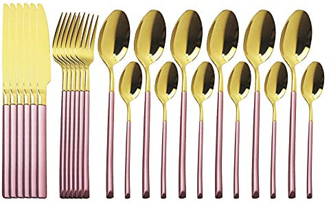 Couverts de table,24 pièces Ensemble de couverts en acier inoxydable Ensembles de vaisselle de polissage de miroir Utilisation polyvalente pour la maison et la cuisine-rose et or