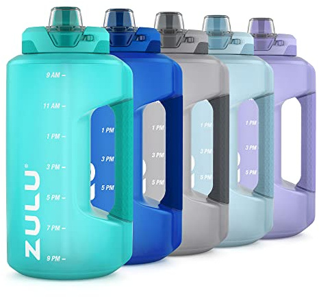 Zulu Goals 64oz Large Half Gallon Jug Water Bottle with Motivational Time Marker, Covered Straw Spout and Carrying Handle, Perfect for Gym, Home, and Sports, Aquaviva
