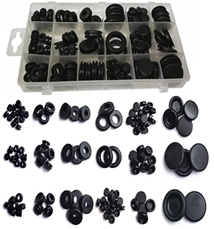 125pcs Rubber Grommet Assortment Kit 18 Sizes, Black Rubber Hole Plugs, Electrical Conductor Wiring Rubber Gaskets and Blanking Gasket Ring Grommets
