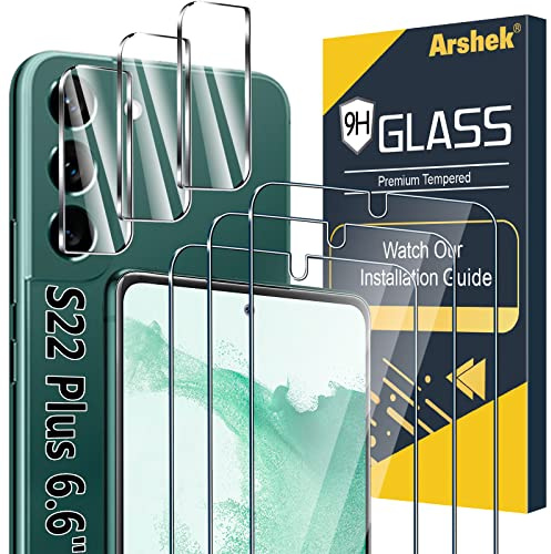 Arshek [3+3 Pack] Glass Screen Protector for Samsung Galaxy S22 Plus 5G, 9H Tempered Glass, Ultrasonic Fingerprint Compatible,HD Clear Case Friendly for Galaxy S22 Plus Glass Screen Protector