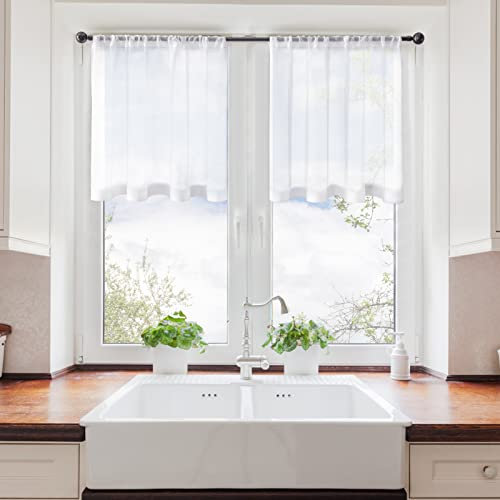 MRTREES Cortina Vsillo Cocina 2 Piezas 120×60 cm Cortinas Cortas Blancas para Ventana Visillos Habitacion Translucidos de Lino Efecto con Rod Bolsillo