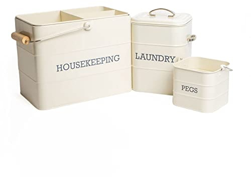 Living Nostalgia Housekeeping, Laundry and Peg Tin Set - Antique Cream