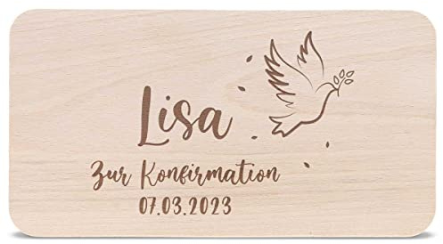 GRAVURZEILE Frühstücksbrettchen Brotzeitbrett mit Gravur - Konfirmation Kommunion Vogel - Personalisiert mit Namen - Geschenkidee zur Firmung für Mädchen & Jungen - 100% Buchenholz
