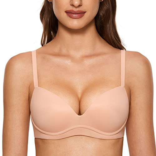 DOBREVA Reggiseno Senza Ferretto Push Up Coppa Preformata Imbottito Morbido Scollo a V Blush Beige 4D