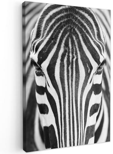MuchoWow© Bilder Groß XXL Wohnzimmer Deko Modern Wandbild Foto auf Leinwand | 80x120 cm - Bild Schlafzimmer Room Decor Geschenke Schwarzweiss - Weiss - Zebra - Tiere - Schwarz und Weiß - Porträt