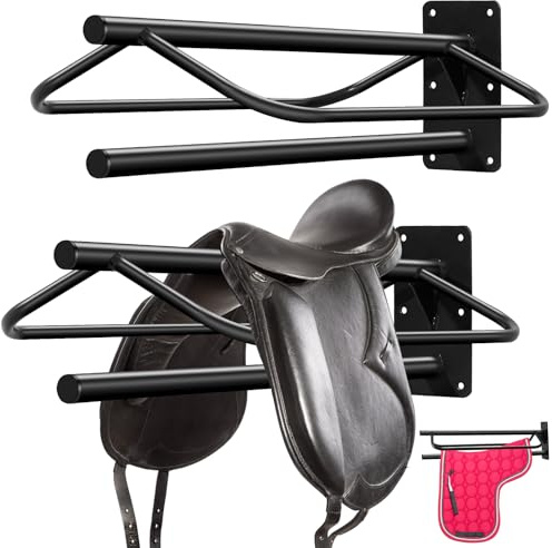 Paterr 2 soportes para montar en la pared, soporte para silla de montar en la pared, para guardar tachuelas de caballo para monturas inglesas occidentales, caballos, mantas, accesorios, accesorios