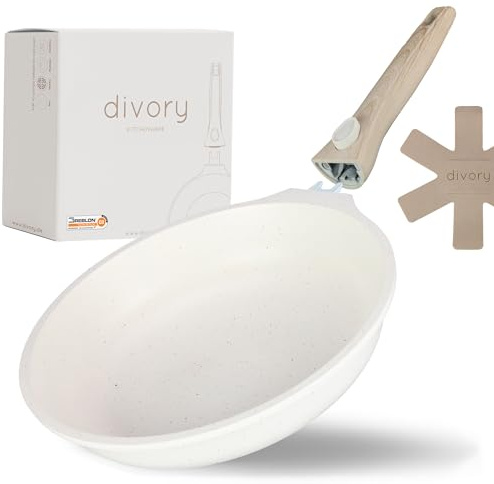 DIVORY Pfanne 24cm I Abnehmbarer Griff, Induktion, beschichtet, Aluminium – Bratpfanne mittel + Pfannenschoner - Induktionspfanne