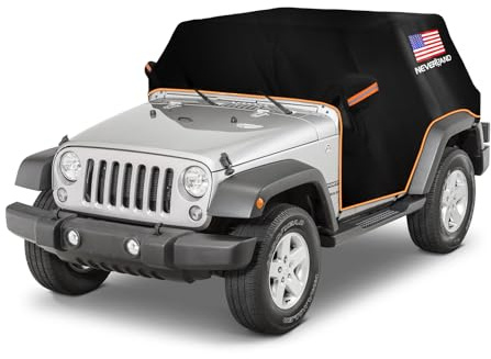 Wrangler Cab Cover for 2007-2024 Jeep Wrangler JK JL 2 Door,NEVERLAND Half Car Cover Waterproof Oxford with Reflective Strip,Sun Snowproof Cab Car Cover Black | Outdoor Waterproof Half Car Cover with Reflective Strip, 3 Windproof Straps, Storage Bag Sun Rain Snow Protection Black