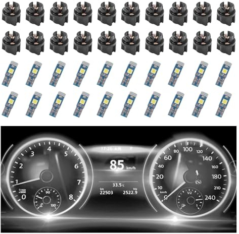 20PCS Car LED Dash Lights - Super Bright Instrument Cluster Light Bulbs with T5 37 74 LED Bulbs & Twist Lock Socket - Universal 12V L-ED Lights for Car Interior Accessories (White)